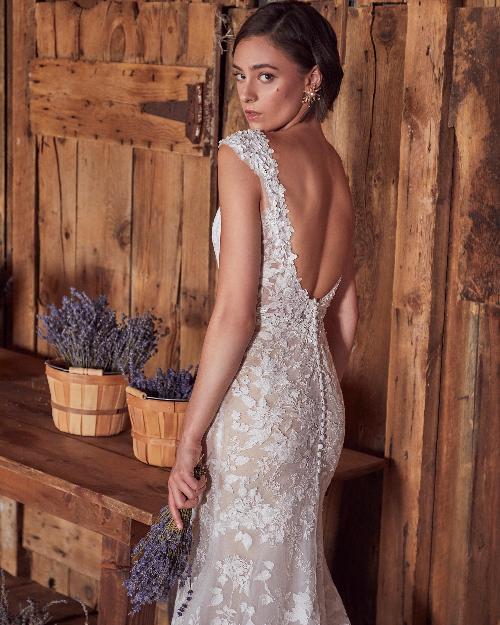 La24105 lace mermaid style wedding dress with sleeves and v neck1